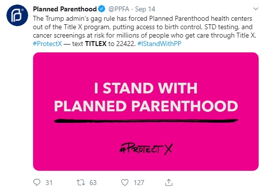 Image: Planned Parenthood blames Trump for loosing TitleX funds (Image: Twitter) 
