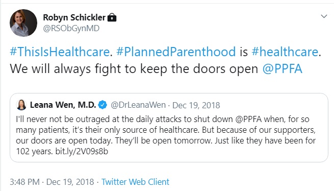 Image: Robyn Schickler supports Planned Parenthood (Image: Twitter) 