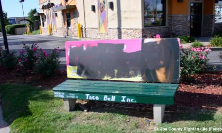 vandalized bench