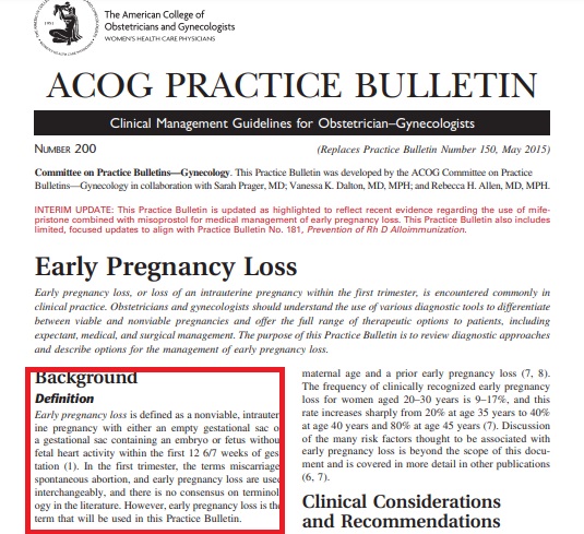 Image: ACOG practice bulletin on pregnancy loss says fetus has a heartbeat