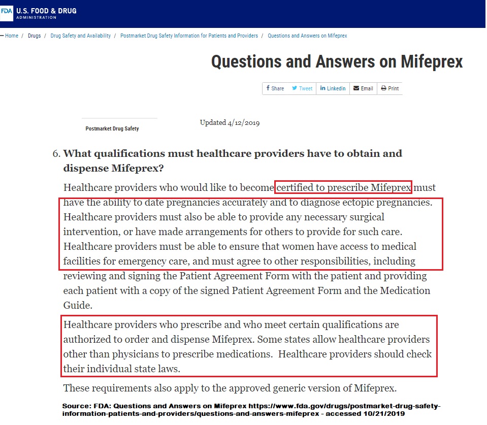 Image: FDA website Mifeprex Questions abortion pill accessed 10212019