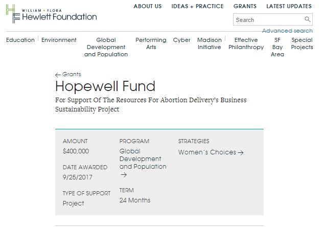 Image: Hewlett Foundation funds Hopewell Fund for abortion sustainability