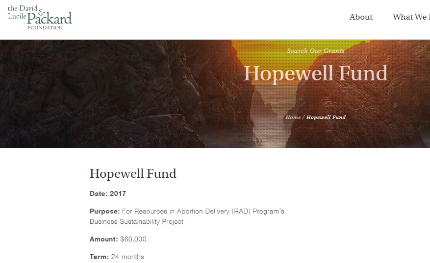 Image: Packard Foundation funds Hopewell Fund for abortion sustainability