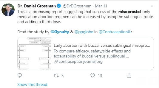 Image: Daniel Grossman Tweets Misoprostol only for abortion (Image: Twitter) 
