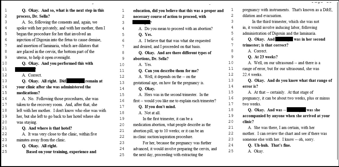 Image: Shelley Sella deposition of late term abortion in hotel SWO