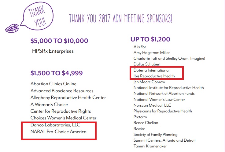 Image: Danco listed as Abortion Care Network event sponsor (Image: ACN 2017)