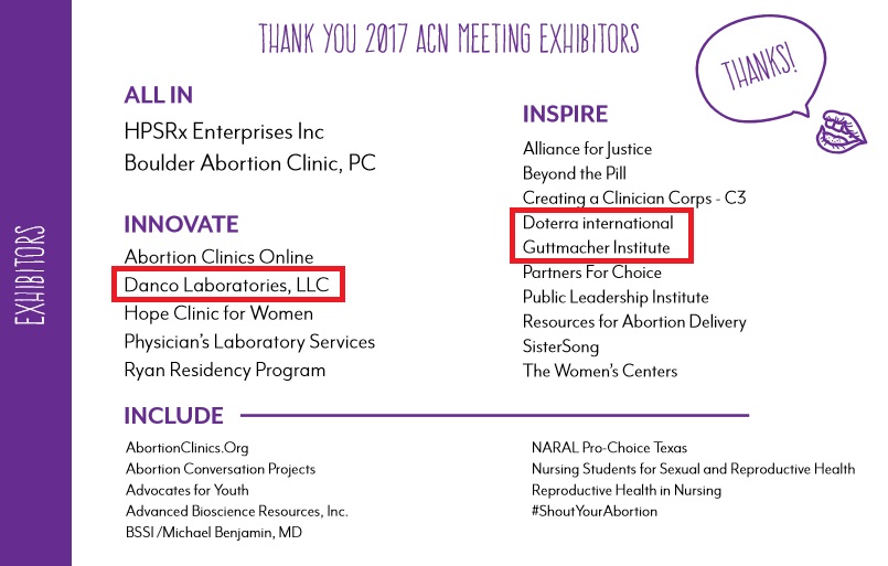 Image: Abortion Care Network 2017 exhibitors includes Danco and Doterra
