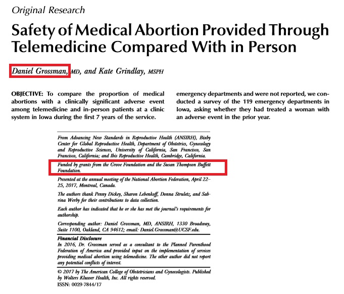 Image: Buffett founded abortion pill study by Daniel Grossman