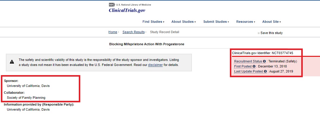 IMage: Mitchell D Creinin clinical trial on abortion pill terminated