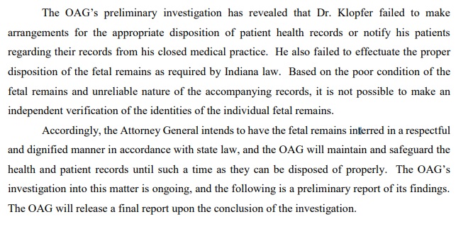 OAG Report on Klopfer aborted babies and health records HIPPA violation