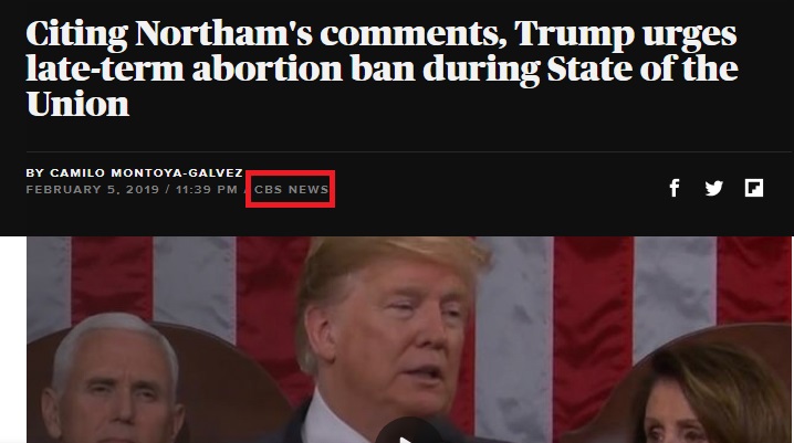 Image: CBS Headline on late-term abortion Feb