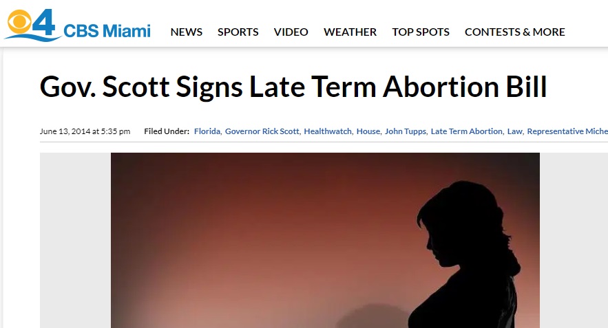 Image: CBS Miami Headline on late-term abortion Jan 2014