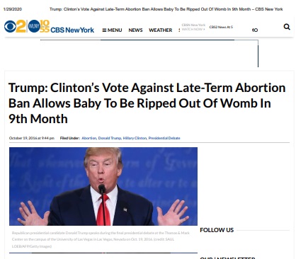 Image: CBS NY Headline on late-term abortion 2016