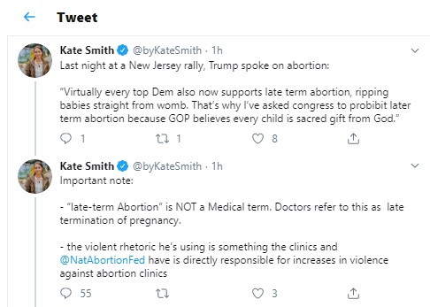 Image: CBS reporter Kate Smith tweets on late term abortion (Image: Twitter) 