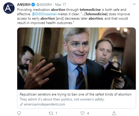 Image: ANSIRH pushes telemedicine on abortion pill for COVID19 crisis (Image: Twitter)