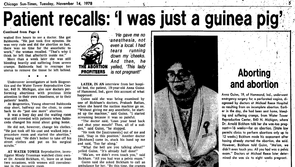 Image: Abortion Profiteers Chicago Sun Times part three Patient recalled I was guinea pig
