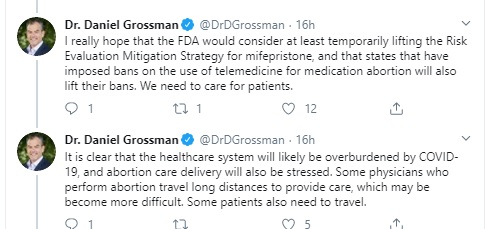 Image: Abortionist Daniel Grossman pushes FDA lift REMS on abortion pill for COVID19 crisis (Image: Twitter)