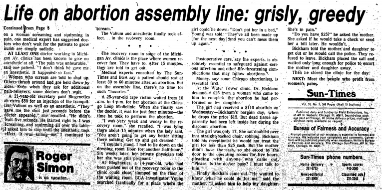 Image: Chicago Sun Times The Abortion Profiteers abortion assembly line