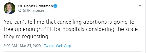 Image: Daniel Grossman tweets about PPE and abortion (Image: Twitter)