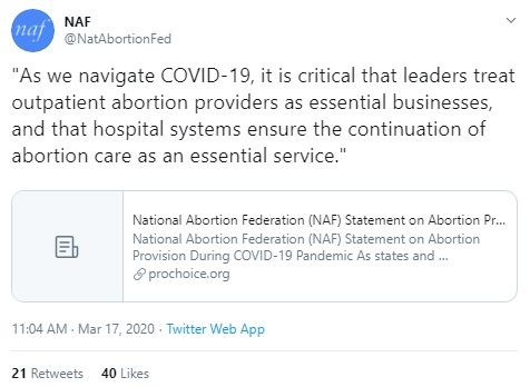 Image: NAF abortion essential after COVID19 (Image: Twitter)