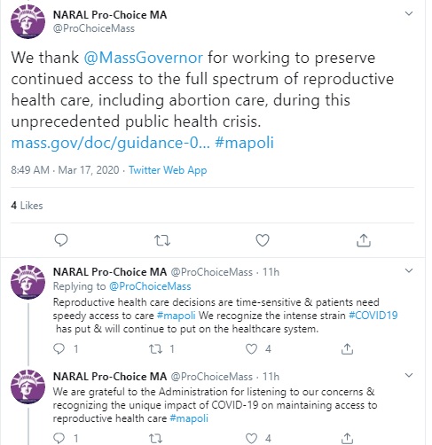 Image: NARAL Praises Mass Gov abortion essential after COVID19 (Image: Twitter)