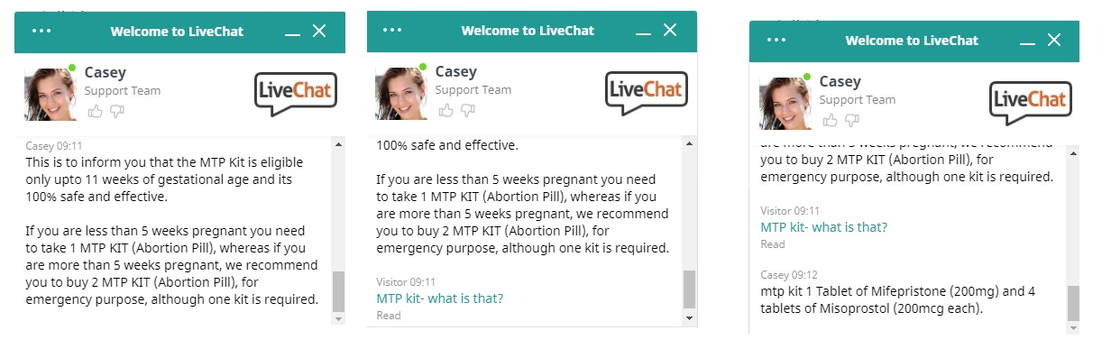 Image: SafeAbortionRX MTP abortion pill kit 03202020 chat with Casey