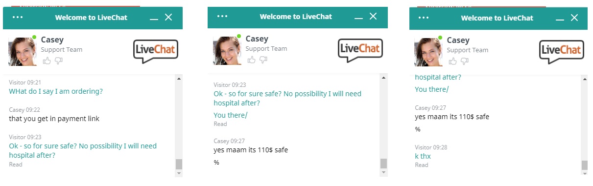 Image: SafeAbortionRX illegal abortion pill 03202020 chat with Casey claims 110 percent safe