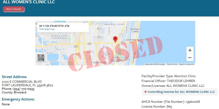 Image: All Womens Clinic abortion facility in Fort Lauderdale closed according to state licensing agency ACHA