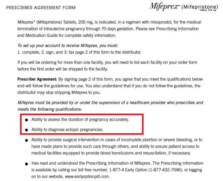 Image: FDA 2019 abortion pill presciber agreement on ultrasound or ectopic pregnancy