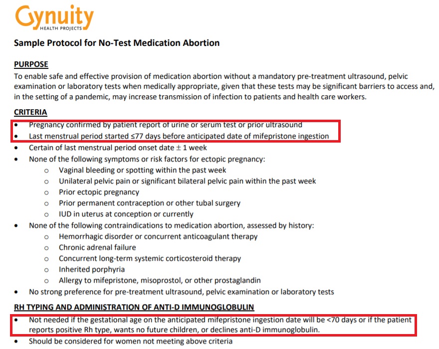 Image; Gynuity sample protocol for no test medication abortion