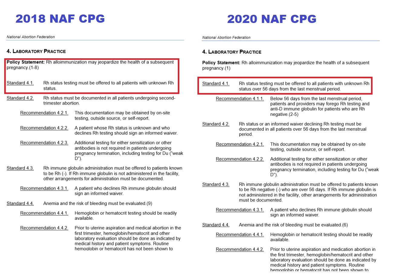 Image: NAF RH Testing on abortion patients 2018 v 2020 CPG