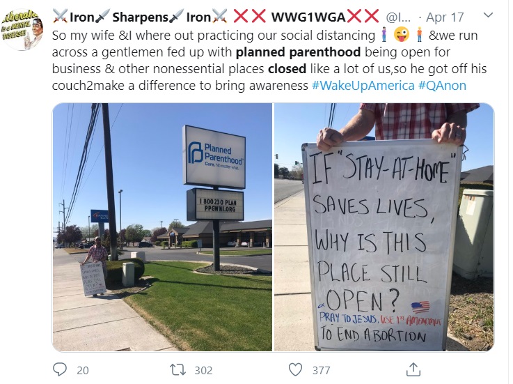 Image: Prolife at Planned Parenthood during COVIFD-19 (Image: Twitter) 
