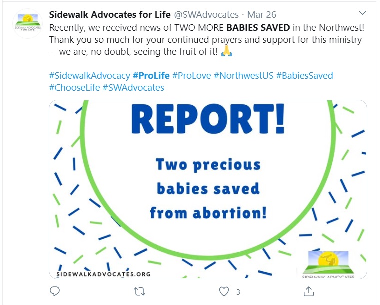 Image:Sidewalk Advocates for Life babies saved (Image: Twitter)