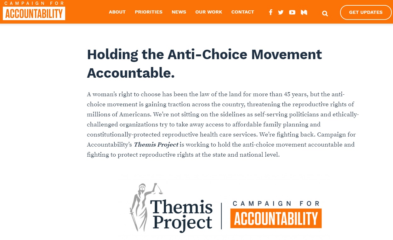 Image: Campaign for Accountability is pro-abortion (CFC website accessed 5/23/2020) 