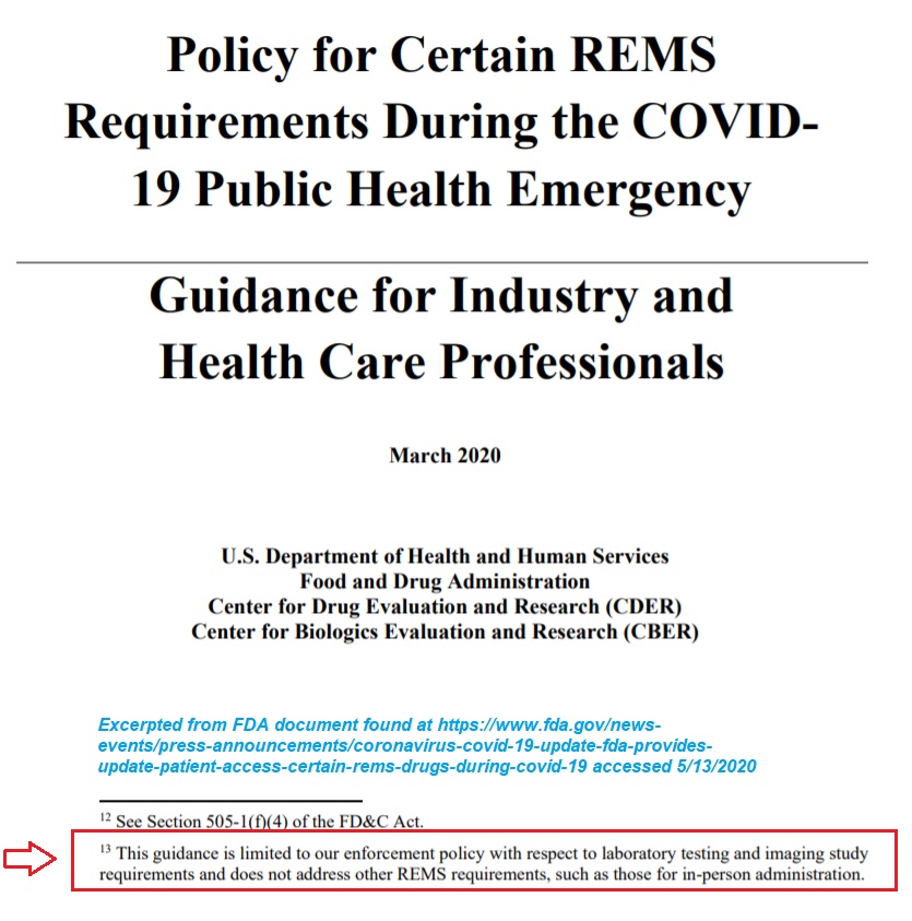 Image: FDA Guidance for REMS under COVID19
