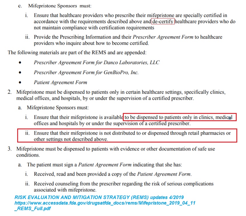 Image: FDA REMS for abortion pill Mifepristone excerpt