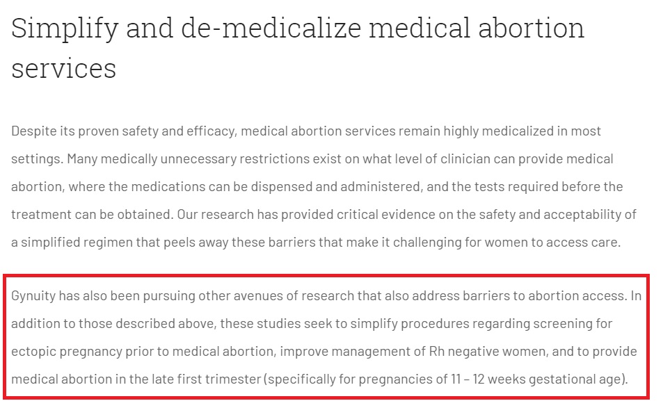 Image: Gynuity plan to demedicalize abortion by expanding to 11 or 12 weeks