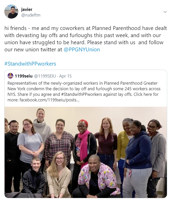Image: Planned Parenthood staffer on lays offs in NY (Image: Twitter)