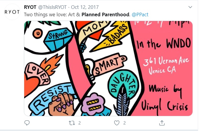 Image: RYOT Tweets they love Planned Parenthood (Image: Twitter)