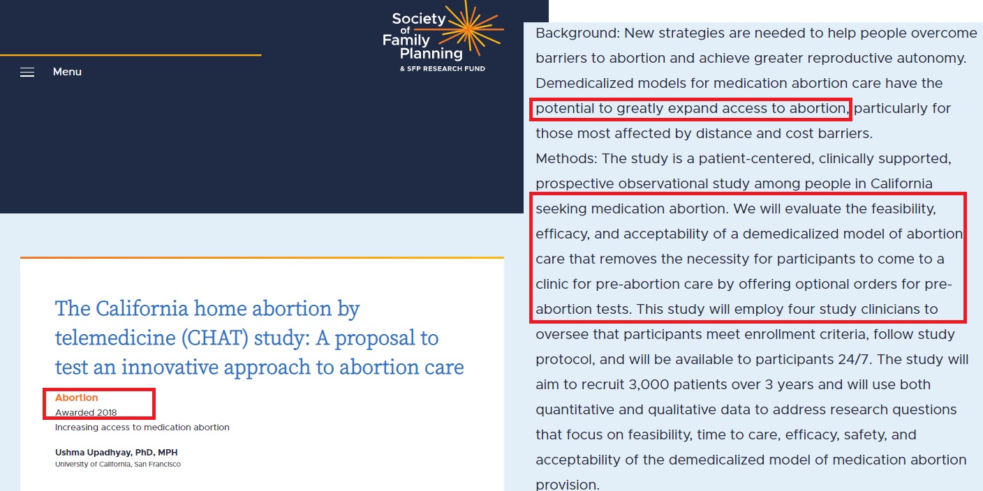 Image: SFP grant for no test abortion CHAT study in 2018