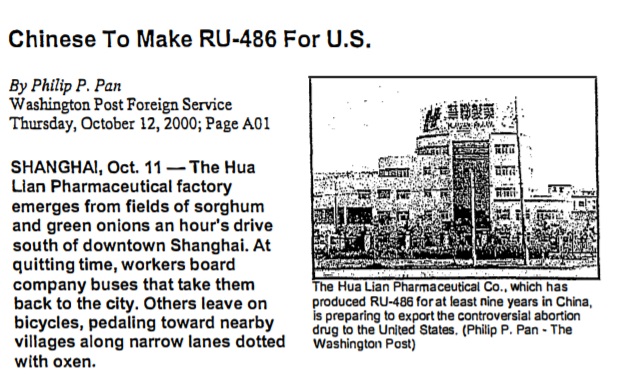 Image: Chinese to make abortion pill (Image: Washington Post October 2000) 