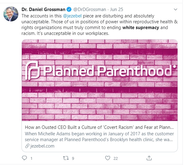 Image: Abortionist Daniel Grossman on Planned Parenthood racism June 25,2020 (Image: Twitter)