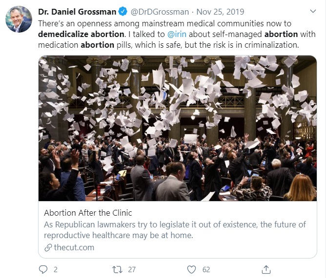 Image: De-medicalize abortion (Image Dr. Daniel Grossman Tweet)