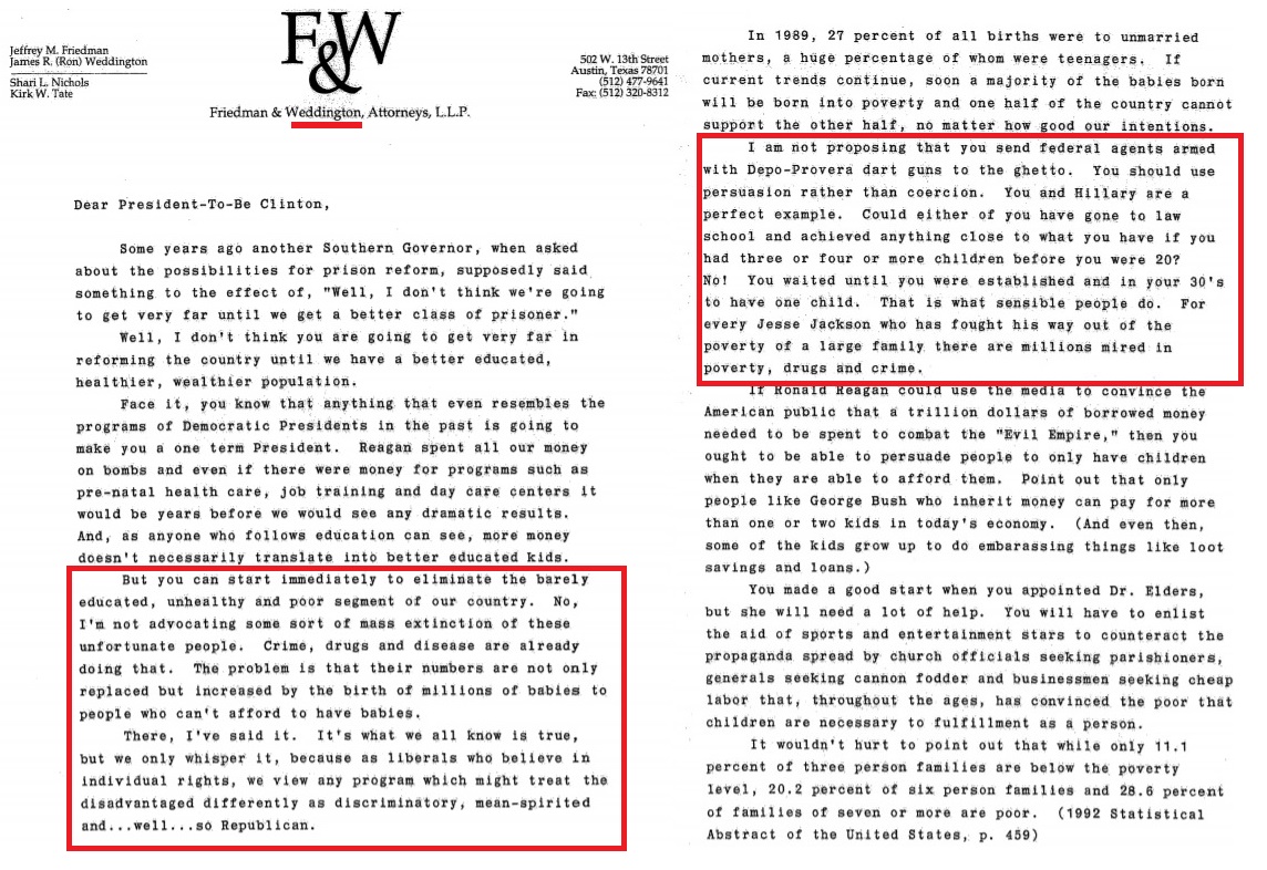 Image: Ron Weddington letter about RU486 abortion pill to President Clinton page 1 to 2