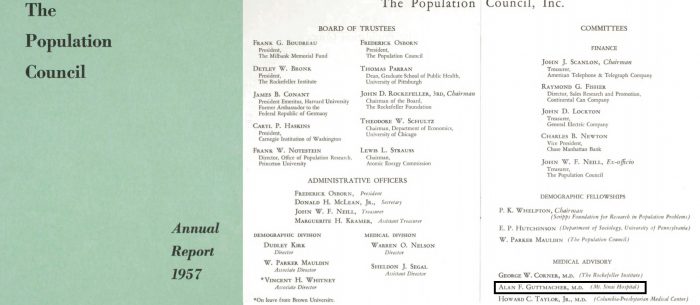 Image: Population Council Board 1957 shows Alan Guttmacher on Medical Advisory Board