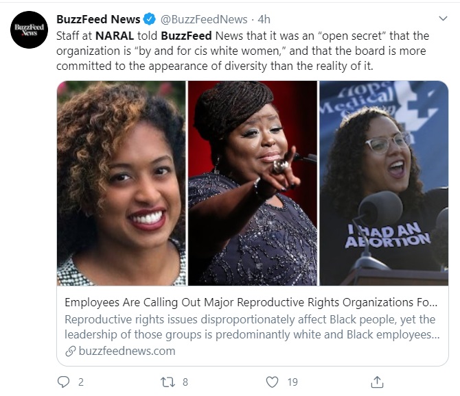 Image: Buzzfeed accuses abortion rights organization NARAL of racism (Image: Twitter)