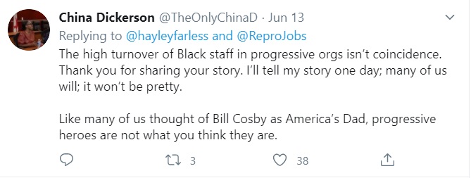 Image: China Dickerson on Twitter racism in progressive orgs (Image: Twitter)