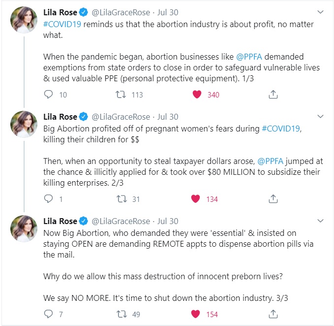 Image: Lila Rose on abortion pill expansion under COVID19 (Image: Twitter)