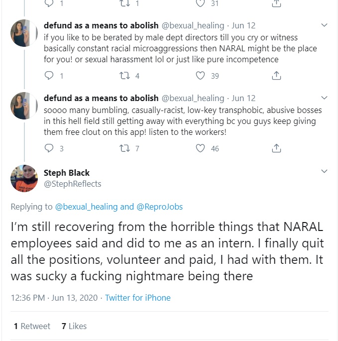 Image: NARAL former staffers and interns expose them on Twitter (Image: Twitter)