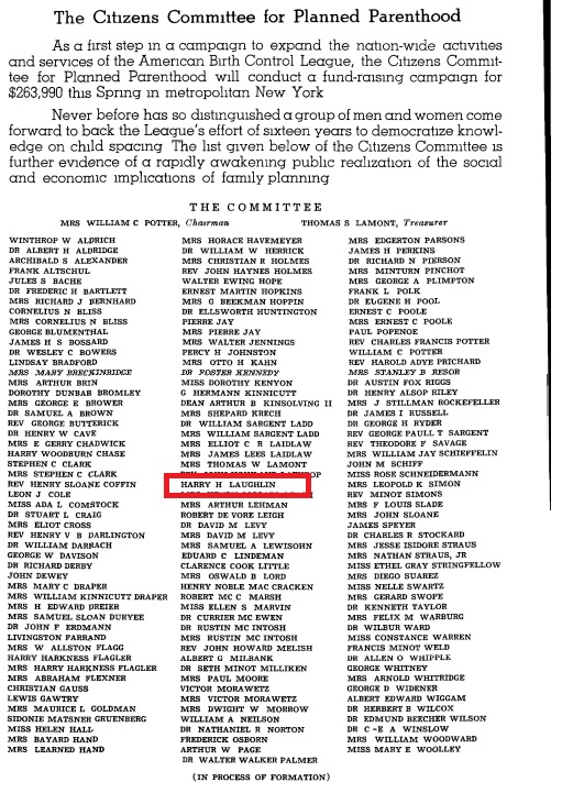 Image: Harry Laughlin author of Immigration Act signed Committee for Planned Parenthood